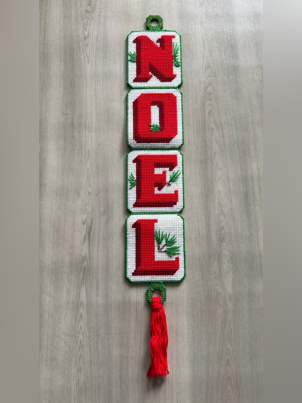 Vintage Cross Stitch Plastic Canvas Christmas NOEL Wall Decoration Handmade